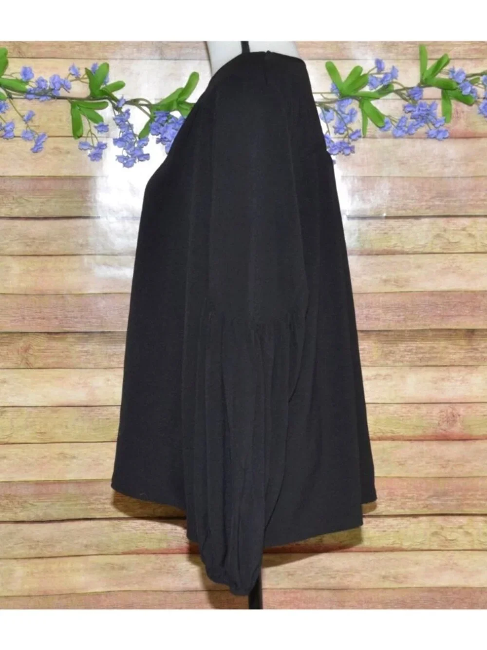 ee:some Ladies Black V-Neck Pullover Blouse Top Size L Balloon Sleeves Career